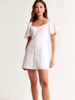 Abercrombie & fitch Cream Button-Front Linen Tunic with sleeves MT